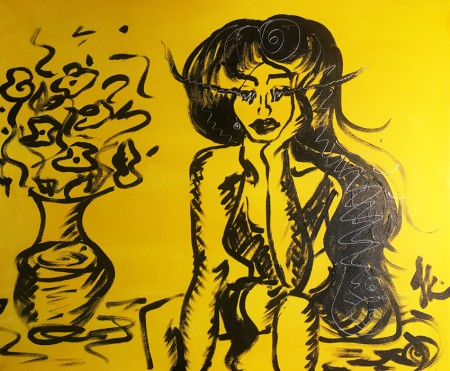 ŽLUTÁ ZAMYŠLENÁ 2019, 60x50 cm